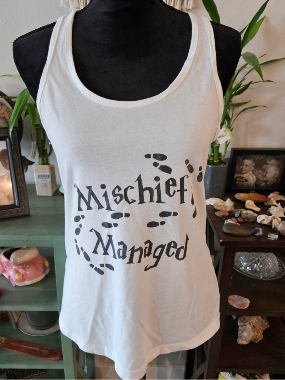 ‘Mischief Managed’ Harry Potter Scoop Racerback Tank Top - White